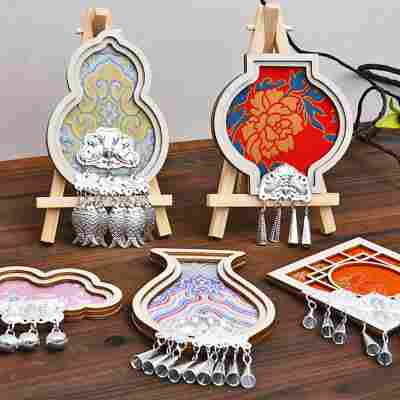 苗银仿宋锦冰箱贴diy材料包中秋节亲子手工活动织锦文创沙龙团建