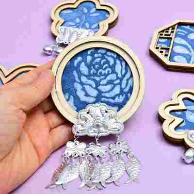 苗银扎染蓝染冰箱贴diy型糊染材料包中秋节亲子手工活动文创沙龙