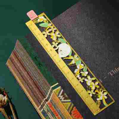 文化书签套装金属镂空尺子创意铜尺创意文化尺套装景区纪念品