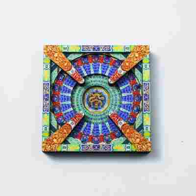 国潮古风藻井木质冰箱贴磁吸贴复古旅行纪念品文创工艺品一件起批