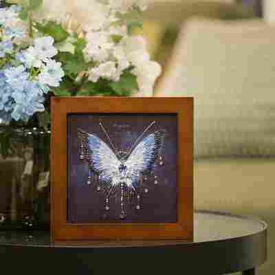 成品珠绣蓝蝴蝶 阿卡手工刺绣立体相框画法式家居摆台情侣礼物