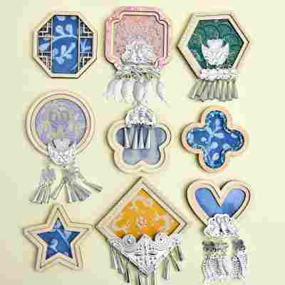 苗银扎染蓝染冰箱贴diy型糊染材料包中秋节亲子手工活动文创沙龙